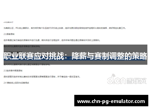 职业联赛应对挑战：降薪与赛制调整的策略